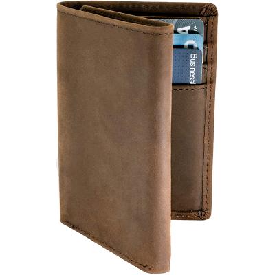 China RFID Genuine Leather Wallet With ID Window Leather Wallets For Men RFID Blocking Mens Triple Wallet for sale