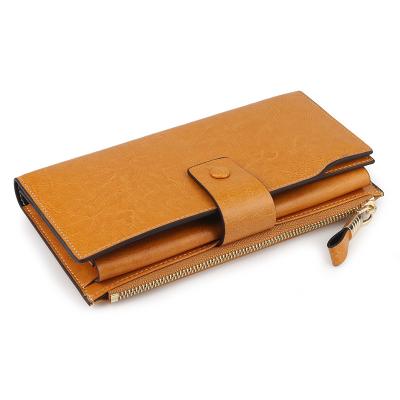 China Waterproof Women's RFID Blocking Large Capacity Clutch Wallet Card Luxury Waxed Genuine Leather Multi Organizer for sale