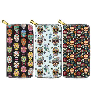 China New Zippered Skull Anti-theft PU Long Wallet Kids Scary Halloween Purse Customizable Wallet for sale