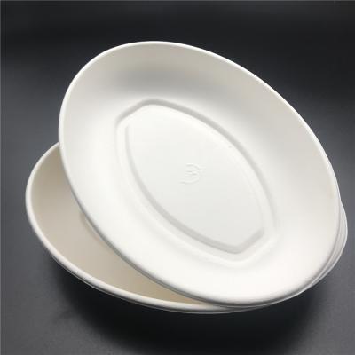 China Disposable Biodegradable Bamboo Disposable Pulp Hot Soup Oval Bagasse Fiber Sugarcane Bowls for sale