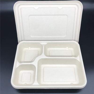 China Disposable Disposable Paper Tray Compostable Sugarcane Fiber Divided Plates With Lid for sale