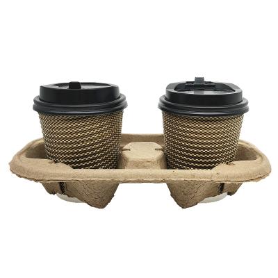 China Recycled Materials Paper Pulp Universal Coffee Milkshake Drinks 2 Cups Disposable Cup Holder for sale