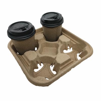 China Recycled Materials Universal Paper Pulp 4 Cup Holder Drink Cups Take Away Coffee Carry Tray for sale