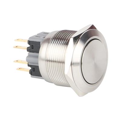 China High Quality Stainless Steel 25mm Metal 1NO+1NC/2N0+2NC Round Flat Momentary Push Button Switch for sale