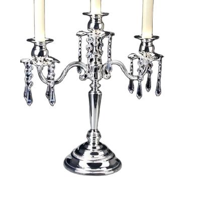 China Luxury Hot Sale 3-Lite Crystal Dangles Wedding Decor Silver Candlestick Holder for sale