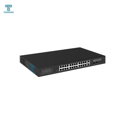 China Delay time <5us 2xGE Combo RJ45/SFP and 24x10/100Base-T PoE Port 20 Gpbs 10/100/1000M Ethernet Switch for sale