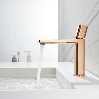 China Faucets China Manufacturer Modern Gold Single Handle Metered Deck Mounted Wash Basin Mixer Tap Brass Faucet For Bathroom for sale