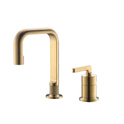 China Gold Taps Contemporary Brass Mixer Taps Deck Mounted Brushed Brass Deck Mounted Mixer Tap Hole 2 Hot And Cold for sale