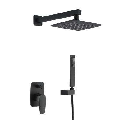 China Without Sliding Bar Matt Black Cropper Bathroom Shower Hot And Cold Mixer In Wall Mounted Hidden Rain Shower Set for sale