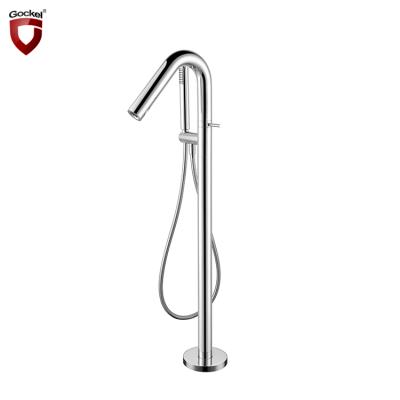 China Freestanding Slide Bar Modern Design Brass Floor Chrome Plating Bath Shower Faucet With Hand Shower Tub Faucet for sale