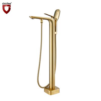 China Without Slide Bar Gold Bath Shower Tub Filler Shower Mixer High Quality Floor Swept Free Standing Bathtub Faucet for sale