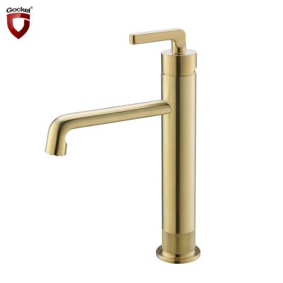 China New Design Metered Faucets One Hole Single Lever Deck Mounted Brass Gold Bathroom Sink Faucet for sale