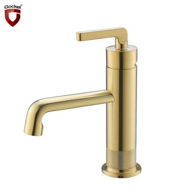 China Gold Handle One Hole Wash Mixer Tap High Quality Brushed Brass Metered Single Basin Faucet Bathroom Basin Faucets for sale