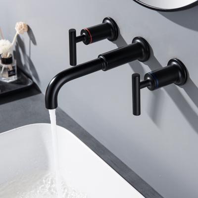 China Kaiping Gockel Matt Black Wall Mount 3 Faucets 3 Hole Handle Dual Hole Toilet Basin Faucet Bathroom Basin Faucet Metered Widespread Mixer Tap for sale