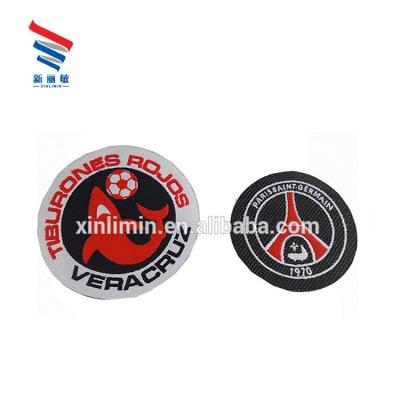 China Button On Style Custom Design Iron On Woven Patches for Soccer Team Club Personalized for sale