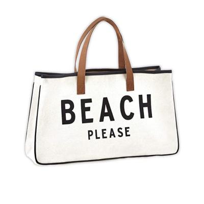 China Impressão personalizada em tela grande Viagem de fim de semana Fuga de verão à praia Saco de toque com alças de couro à venda