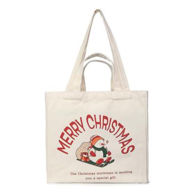 China Heavy-duty Shopping Tote Custom Christmas Canvas Reusable Grocery Bag with Long Handle for sale