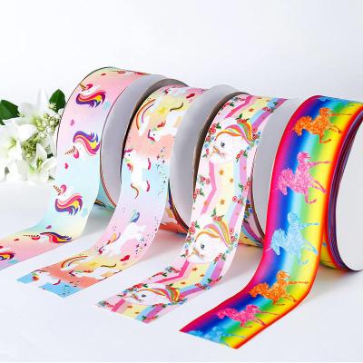 China Silk Edge Unicorn Grosgrain Ribbon with Satin Fabric in 100% Polyester for sale