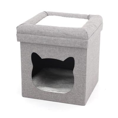 China Removable Cover Cat Beds For Indoor House With Work Area And Cat Ball Toy Foldable Cat Housing for sale