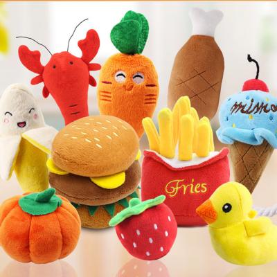 China Stocked Wholesale Cheap Fruit Cartoon Pet Toys Sound Interactive Soft Plush Toys for sale