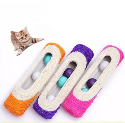 China Long Running Natural Rattles Stocked Cat Pet Toys Indoor Sisal 3 Cat Striping Mail With Bed Wholesale for sale