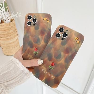 China 2022 Graffiti New Straight Edge Flower Shockproof Net Red Full Package Rub Fun Silicone Female Phone Case For iPhone13 11 12Pro Max XS XR for sale