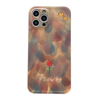 China Shockproof Flower Net Red Full Package Graffiti Straight Edge Rub Female Waterproof Silicone Phone Case For iPhone13 11 12Pro Max XS XR for sale