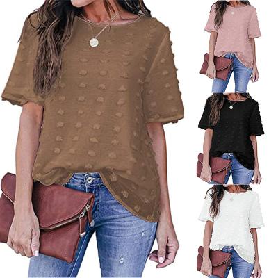 China Breathable T-shirts Embroidered Tulle Chiffon Women's Tops Fashionable Sleeves Plus Size Ladies' Blouses for sale