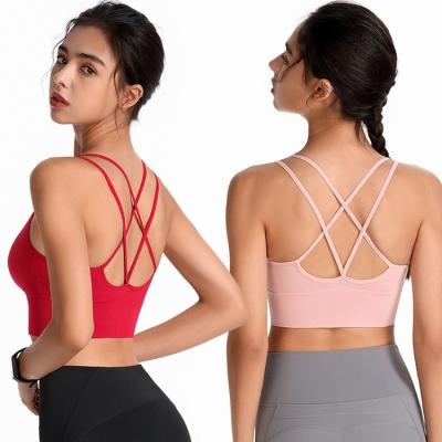 China QUICK DRY women's sling yoga cross belt comfortable no steel ring running fitness sports bra for sale