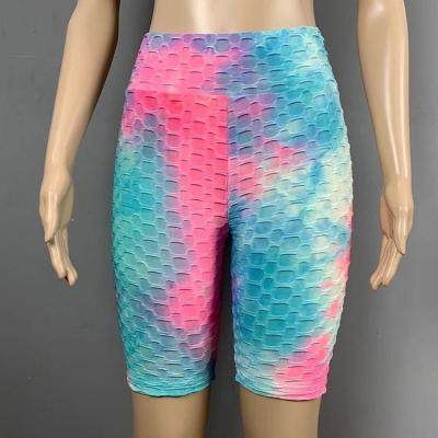 China Anti-wrinkle fashion ink jacquard tie dye bubble shorts yoga pants women's five point shorts booty shorts fitness sports pants for sale