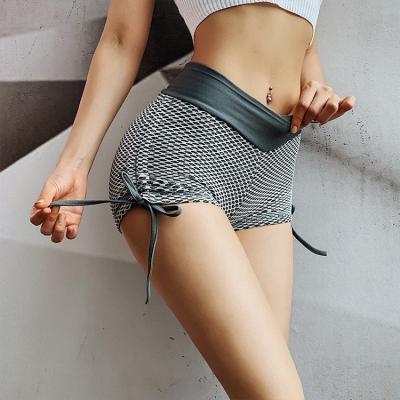 China Anti-wrinkle fashion high waist stretch drawstring gaiters booty shorts running yoga sports shorts women shorts for sale