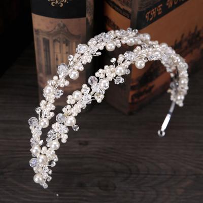 China Wedding Headband HSS6104 New Double Row Of Pear Handmade Bridal Silver Wedding Hair Accessories Bridal Tiara for sale