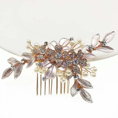 China Handmade Bride Rose Gold Hair Comb Wedding Headband SHSS2073 Fashion Pearls Wedding Bridal Hair Comb Accessories for sale