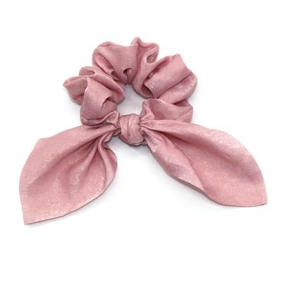 China Designer Silk Scrunchies For Lady Rabbit Ear Velvet Scrunchies Hair Band New Tie Hair Scrunchies Rabbit Ear Headband Women Bowknot Pure Color Large for sale