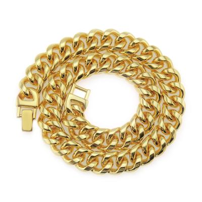 China 15MM Dubai 18K Gold Miami Cuban Thick Chain Necklace Choker Necklace Environmental Friendly Hip Hop Jewelry For Men for sale