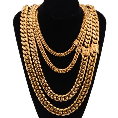 China 6/8/10/12/14/16/18MM Solid Stainless Steel Miami Cuban Link Chain Hip Hop Jewelry Environmental Friendly Choker Necklace For Men for sale