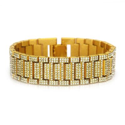 China Environmentally Friendly Rhinestone Bling Hip Hop Diamond Cuban Bracelet Watch Belt Bamboo Bracelet For Men for sale