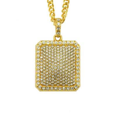 China Environmentally Friendly Pendant Square Shaped Army Map Necklace Bling Bling Diamond Man 14K Gold Necklace Hip Hop Necklace for sale