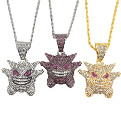 China Environmental Friendly Cartoon Micro Inset Elf Gengar Ghost Jewelry Necklace Hip Hop Purple Zircon Pendants Necklace for sale