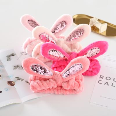 China Cute Rabbit Headband Korea Plush Face Hair Band Sparkle Bunny Cloth Stick Soft Simple Hair Band Cute Makeup Hair Band for sale