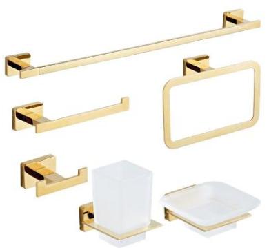 China Modern hot sale feenice znk zamac square bathroom accessories 6pcs set gold bathroom set for sale