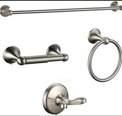 China Sustainable Feenice Zinc Brush Nickel Bathroom Hardware Set With Pull Out Towel Rack / Bar for sale