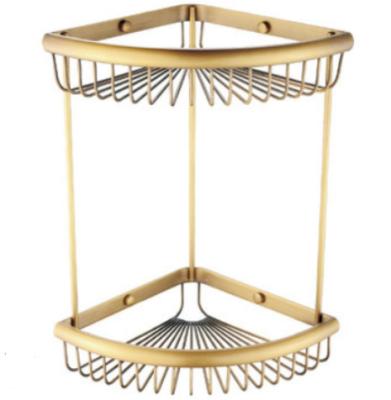 China Wenzhou Feenice Bathroom Stainless Steel 2 Layers Retro Corner Basket Wall Mounted Antique Brass Two Basket Shelves Bathroom Accessories for sale