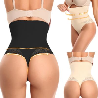 China S-6XL Sexy Breathable Plus Size Women's Underwear Lace Up High Waist Abdomen Body Shaping Hip Lifter Butt Lifter Panties Thong for sale