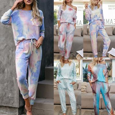 China Hot Selling 2XL Breathable Plus Size 4 Colors Tie Dye Women Casual Sport Clothes Long Sleeve Workout 2 Piece Winter Women Clothing Set for sale