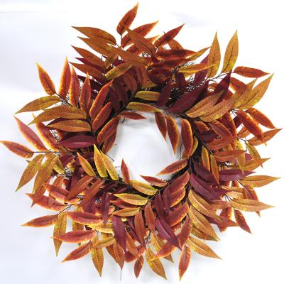 China Autumn Willow Vines Twigs Leaves String Handmade for Indoor Outdoor Home Decoration Wall Hanging Artificial Willow Leaves Garland for sale