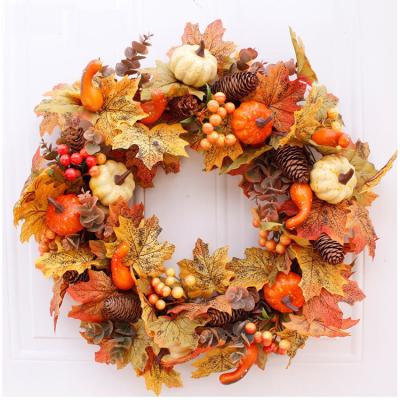 China Handmade Autumn Fall Wreath Artificial Maple Leaf Berry Pine Cone Front Door Window Decoration Autumn Harvest Thanksgiving Wreath Pumpkin for sale