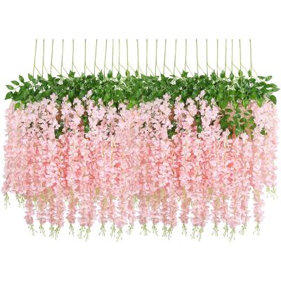 China Handmade Colorful Pastel Ratta Artificial Fake Wisteria Vine Hanging Garland Silk Flowers String Wedding Decoration Wisteria Flowers for sale