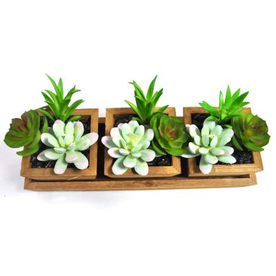 China Mini Wooden Planter Potted Artificial Succulent Plants Car Decoration Handmade Home Office Interior Decorative Flower Arrangement Accessories for sale