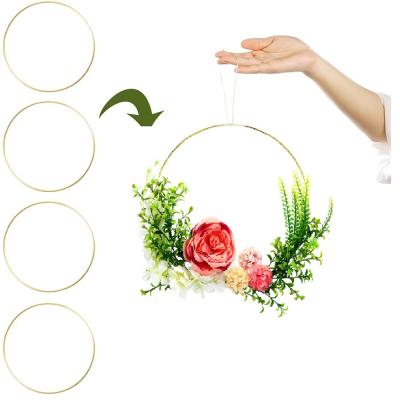 China Wreath Iron Crafts Metal Circle Wreath Floral Rings Macrame Gold Hoop Rings Metal Wire Wreath Frame DIY Wedding Garland Rustproof Soft Wall Hanging Decor for sale